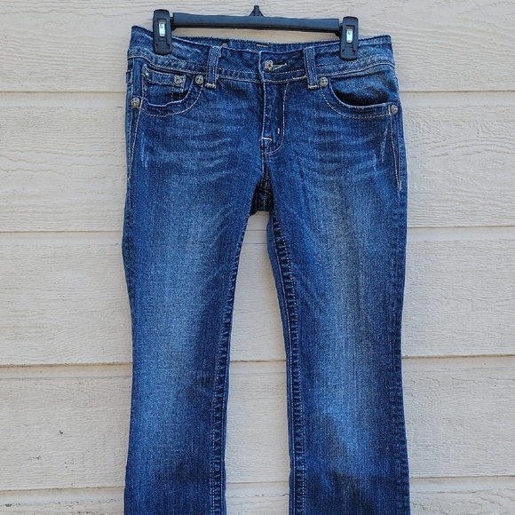 Miss Me Dark Blue Boot Cut Jeans Fallen Angel Wings Gems Rhinestones Embroidered - Picture 4 of 14